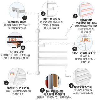 KOHLER 科勒 电热毛巾架家用卫生间浴巾架浴室智能浴室加热发热毛巾烘干架 白色- 下出线