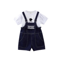 小猪班纳童装夏装儿童套装中大童女童两件套 中蓝牛仔 120cm