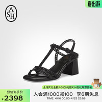 艾熙 ASH女鞋2024夏季JANICE系列罗马铆钉高跟简约休闲露趾凉鞋外穿 黑色 37