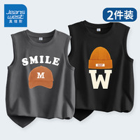 真维斯童装 JEANSWEST JNR男童背心2024夏季儿童休闲无袖t恤男孩夏款纯棉坎肩时髦上衣 中灰/橙棒球帽-黑/字母帽子 140