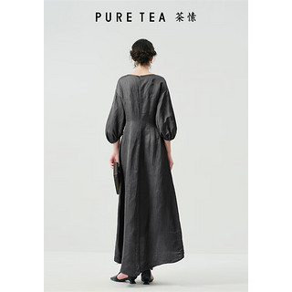 茶·愫【柟柏系列】puretea茶愫亚麻混纺收腰气质连衣裙女2024春季 麦色 S