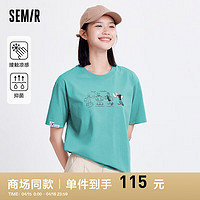 森马（Semir）凉感T|大力水手联名短袖T恤女2024抗菌速干夏装 松石绿40472 155/80A/S