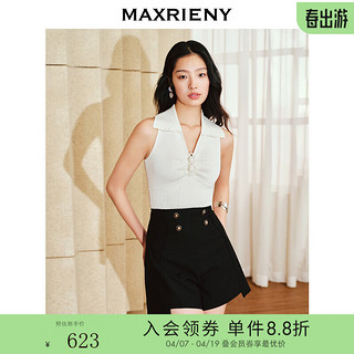 MAXRIENY甜美复古感上衣女修身显瘦挖肩V领手工钉珠套头毛衫24春 本白 01/34/S