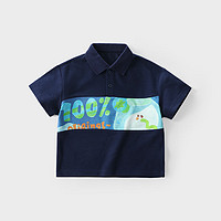 拉比树童装男童时尚POLO衫2024年夏季宝宝拼接短袖上衣衬衫学院风潮 藏青色 130cm