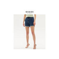 GUESS 盖尔斯 设计中腰翻边水洗蓝牛仔短裤-Q3PD44D51V0