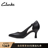 Clarks 其樂 卡塔系列女鞋24夏季鏤空尖頭涼鞋時尚單鞋高跟鞋女 黑色 261712314 37.5