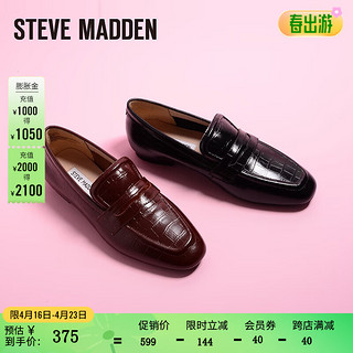 史蒂夫·马登 STEVE MADDEN/思美登春夏方头真皮鳄鱼纹休闲乐福鞋女 VENTES 黑色 34