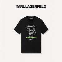 Karl Lagerfeld卡尔拉格斐轻奢老佛爷男装 24夏款大LOGO经典印花刺绣圆领短袖T恤 黑色 48