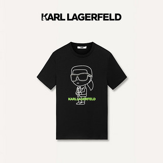 Karl Lagerfeld卡尔拉格斐轻奢老佛爷男装 24夏款大LOGO经典印花刺绣圆领短袖T恤 黑色 48