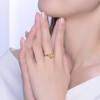 蒂蔻（Tico）足金I♥U我爱你心形黄金戒指女3D硬金桃心锆石活口指环求婚戒圈