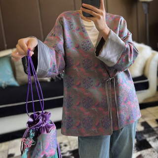 Fayinyoo 花影妖妖 女士夹克 Y3711 紫灰绿花 M