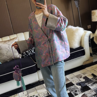 Fayinyoo 花影妖妖 女士夹克 Y3711 紫灰绿花 M