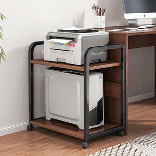 梵俪琳桌面置物架落地放置打印机收纳架子可移动办公室电脑打印机置物架 【带轮】暖白+白架两层65CM