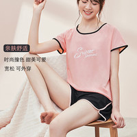 香蜜闺秀【小清新趣萌卡通】棉质睡衣女夏季薄款减龄可外穿短袖短裤家居服 粉色 XL