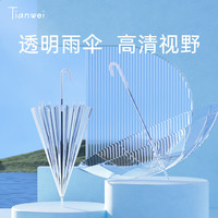 天玮伞业（Tianwei umbrella）16骨透明伞纤维骨抗风自动纯色POE伞简约纯色成人便捷长柄伞 16骨透明-白色