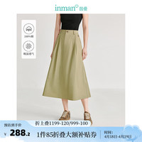 茵曼（INMAN）纯棉半身裙2024夏季女装复古收褶A字宽松遮肉显瘦裙子 军绿色 XL