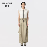 幻走(MOVEUP)2024夏季.FUN系列工装风翻领拉链设计师连体裤女 纯白 S