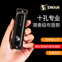 SWAN 天鹅 十孔布鲁斯口琴正品10初学者入门蓝调儿童C调专业演奏级paddy