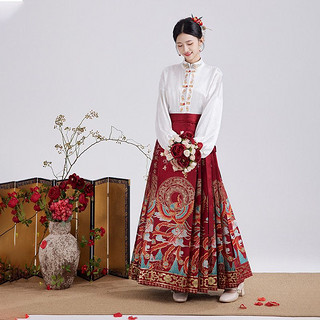 Langsha 浪莎 汉服女成人2023新款订婚敬酒服红色马面裙婚服四季款高端套装新品