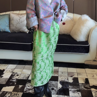 Fayinyoo 花影妖妖 女士长款半身裙 F3698 绿色花 M