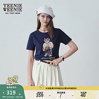 Teenie Weenie【索罗娜】小熊2024年夏季白色短袖T恤短款上衣 藏青色 165/M