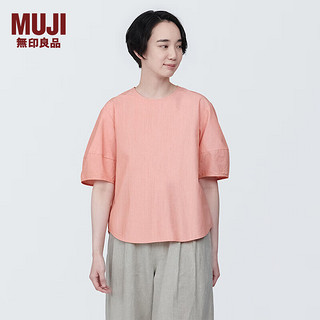 MUJI 無印良品 无印良品 MUJI 女式 凉感平纹短袖罩衫t恤上衣打底衫内搭早春新品BC2JOC4S 橙色条纹 M 160/84A