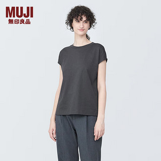 无印良品（MUJI）女式 天竺编织 法国袖T恤 短袖上衣打底衫内搭早春新品 BB2Q2A4S 深灰色 M (160/84A)