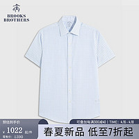 布克兄弟（BrooksBrothers）男士24春夏经典版免烫府绸格纹短袖正装衬衫 4007-蓝绿格纹 18