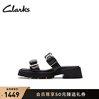 Clarks其乐学院系列女鞋夏季摩登时尚金属搭扣厚底休闲凉拖鞋 黑色 261765204 35.5