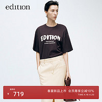 editionT恤女2024春艺术字母印花纯棉宽松短袖上衣休闲百搭 咖啡色 M/165