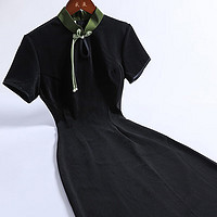 戚薇新中式2024年春夏高端黑色显瘦旗袍小个子日常百搭连衣裙 黑色 M