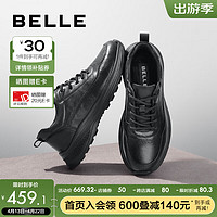 BeLLE 百丽 潮搭舒适休闲鞋男2024春新款牛皮商务运动鞋加绒A1354AM4 黑色单里 40