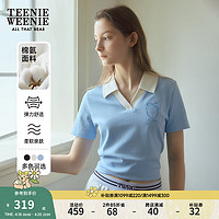 Teenie Weenie小熊2024年夏季撞色POLO短袖正肩T恤短款上衣女 浅蓝色 165/M