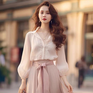幻黛（HUANDAI）初春时尚套装裙女气质显瘦仙气衬衫半身裙洋气减龄两 粉红色 S