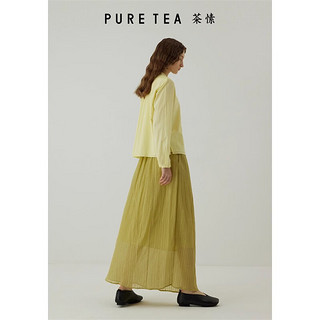 茶·愫【柟柏系列】puretea茶愫柳叶褶半身裙女中长裙桑蚕丝2024春 浅蓝 S