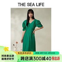 THE SEA LIFE欧海一生 优雅泡泡袖连衣裙女2024春显瘦长裙E1528 松石绿 S