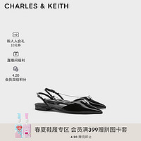 CHARLES&KEITH24夏季法式尖头平底链条凉鞋女CK1-70900512 Black Box黑色 35