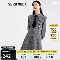 VEROMODA 衬衫式连衣裙2023翻领七分袖高腰千鸟格学院风 E90花岗石灰色