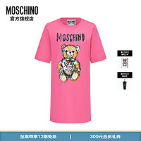 MOSCHINO莫斯奇诺24早春女士Drawn Teddy Bear短袖休闲连衣裙 粉色 36