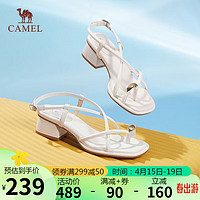 CAMEL 骆驼 时装凉鞋女清凉交叉带戒扣夹趾粗跟搭扣凉鞋 L24M051631 米白 36