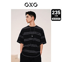 GXG 男装 235g重磅条纹设计短袖T恤上衣 24年夏季 黑灰条 180/XL