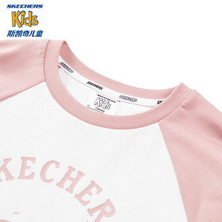 Skechers斯凯奇儿童插肩袖上衣夏季男女童简约短袖T恤衫L224K035 嫩桃粉/02EN 160cm