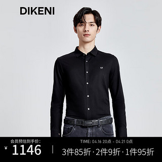 迪柯尼（DIKENI）品牌男春双D联名高支高密棉弹亲肤易打理黑色针织衬衫 黑色 170/92A