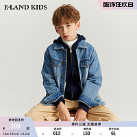 E·LAND KIDS童装2024年夏季男童时尚帅气翻领棉质牛仔外套 L/Indigo浅靛蓝色/56 130cm