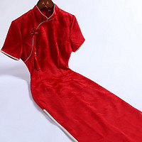 戚薇2024红色旗袍敬酒服新娘改良高级感订婚年轻新中式连衣裙 红色 XL