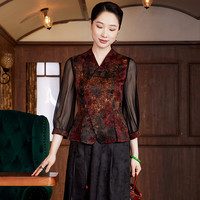 玺玥中国风经典花罗香云纱日常百搭休闲原创中式唐装上衣优雅女装 图片色 XL