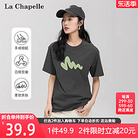 La Chapelle 时尚印花纯棉短袖女T恤2024夏季薄款落肩半袖宽松休闲t恤