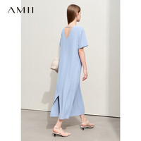 AMII2024夏通勤风雪纺衫连衣裙阔腿裤半身裙四件套女套装12422048 灰蓝(连衣裙) 155/80A/S