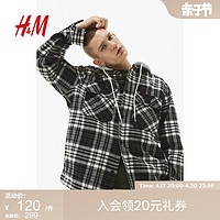 H&M HM男装夹克春季格纹休闲学院风连帽外套式衬衫1194342