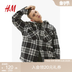 hmhm男装夹克春季格纹休闲学院风连帽外套式衬衫1194342